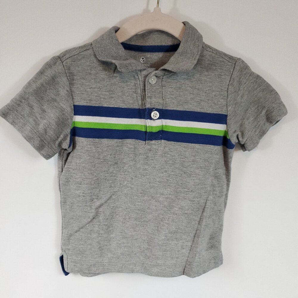 Old Navy Grey Shrt Slv Collared Quarter Button Boys Shirt Sz 18-24Mnth